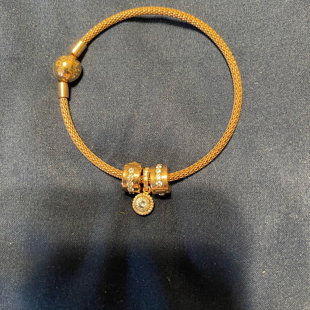 Pandora Gold Bracelet with Sparkling Charms